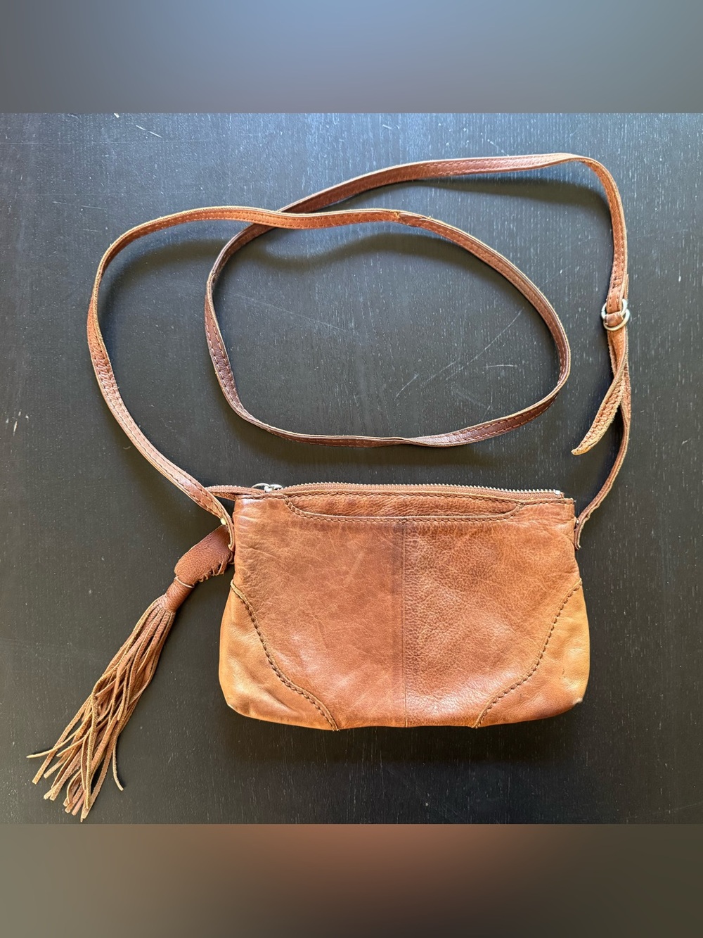 Hobo Brown Leather Crossbody Bag with Tassel